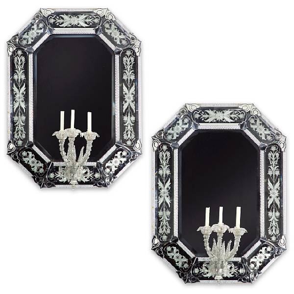 Appraisal: A pair of Venetian Baroque style etched and cut glass