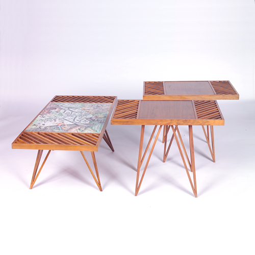 Appraisal: Aida Whedon suite of three blonde-wood tables two side- and