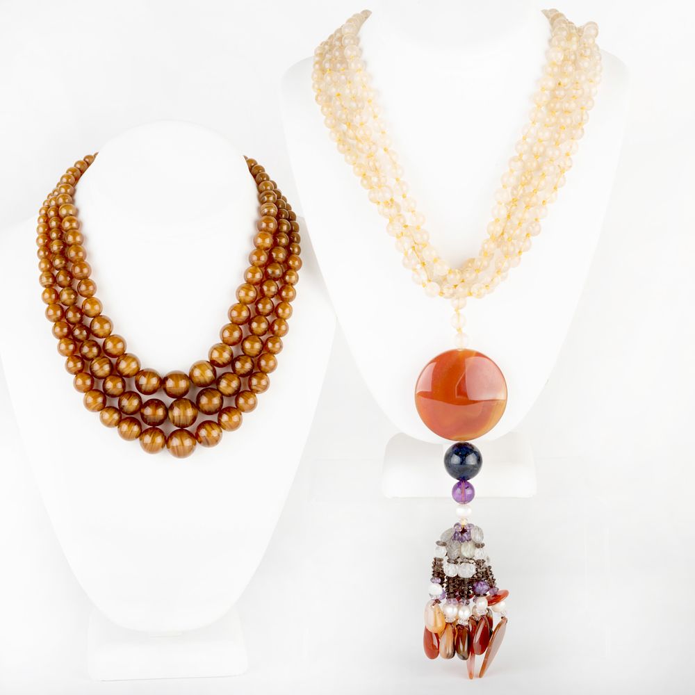 Appraisal: Jehanne de Biolley Multi Strand Beaded Pendant Tassel Necklace and