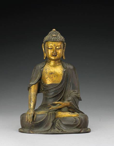 Appraisal: A large partial gilt bronze seated Buddha Ming Dynasty His