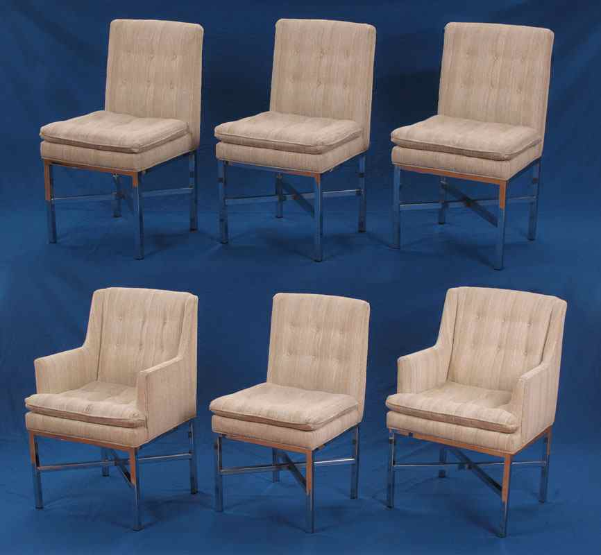 Appraisal: MILO BAUGHMAN DINING CHAIRS Chrome frames upholstered cushion backs and