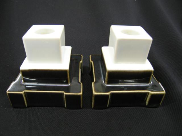 Appraisal: Rookwood Art Pottery Candlesticks white black glaze high wide diameter