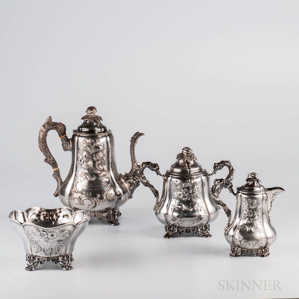 Appraisal: Four-piece Charters Cann Dunn Coin Silver Coffee Service Four-piece Charters