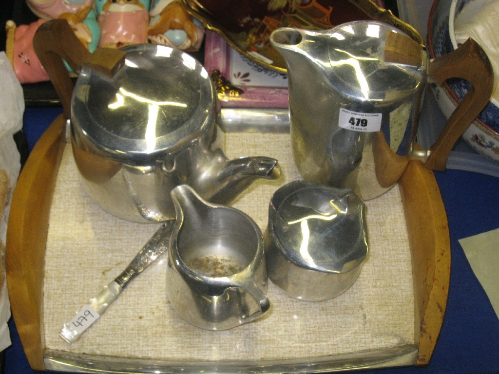 Appraisal: Four piece Picquot Ware tea service on tray and mother