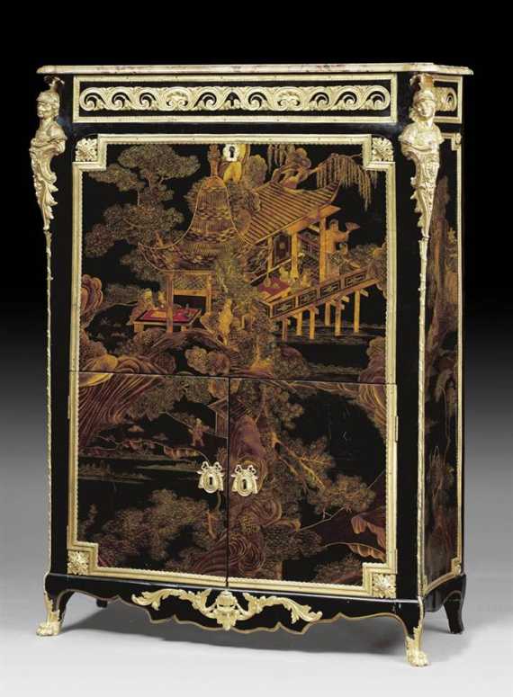 Appraisal: LACQUER DESK AUX BUSTES DE ROMAINS Louis XV Paris th