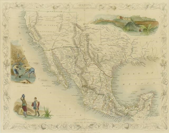 Appraisal: Framed hand-colored illustrated map Mexico California and Texas mid th