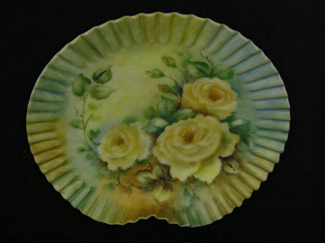 Appraisal: HAND PAINTED ROSES SATIN SERVING PLATE Size Condition hairline underside