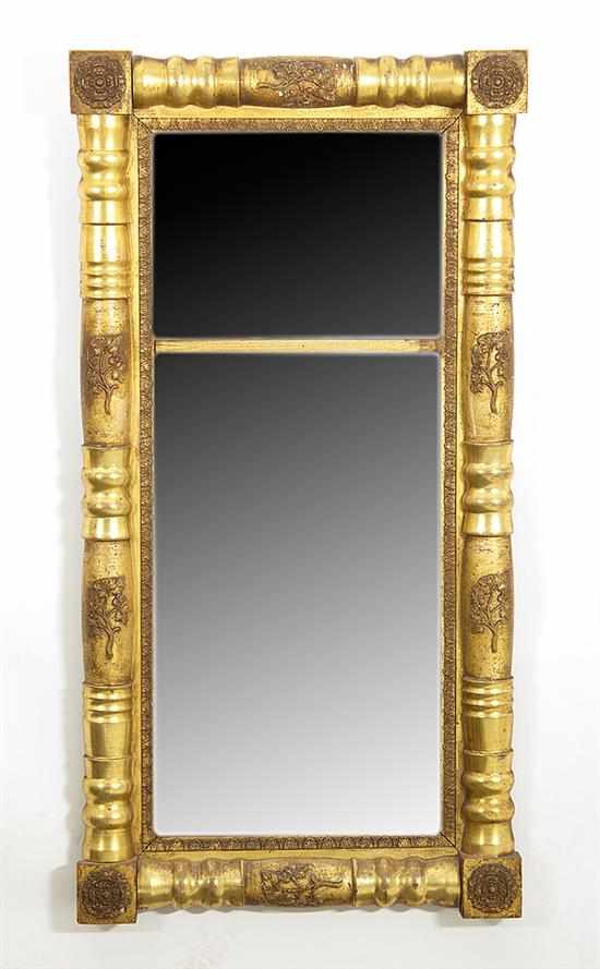 Appraisal: American Classical giltwood mirror circa split-baluster frame block corners and