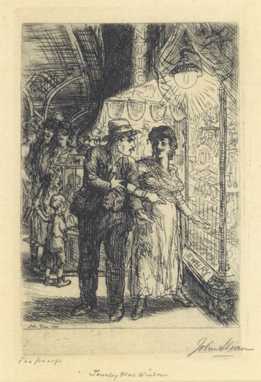 Appraisal: JOHN SLOAN Jewelry Store Window Etching x mm x inches