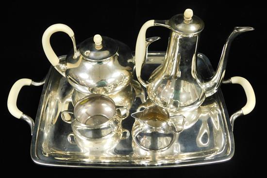 Appraisal: SILVER A Dragsted Denmark sterling tea service with silverplate tray