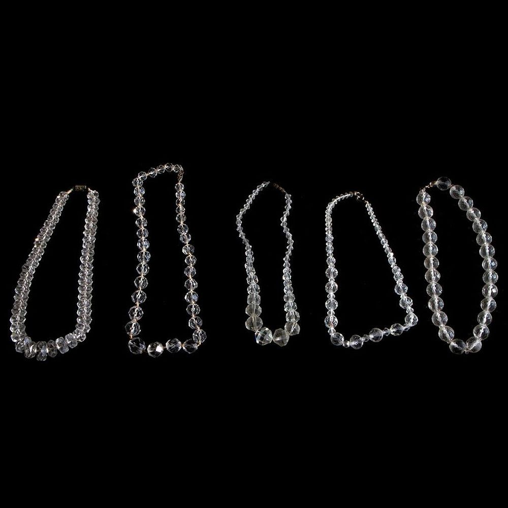 Appraisal: Vintage faceted rock crystal glass bead necklaces comprising necklaces