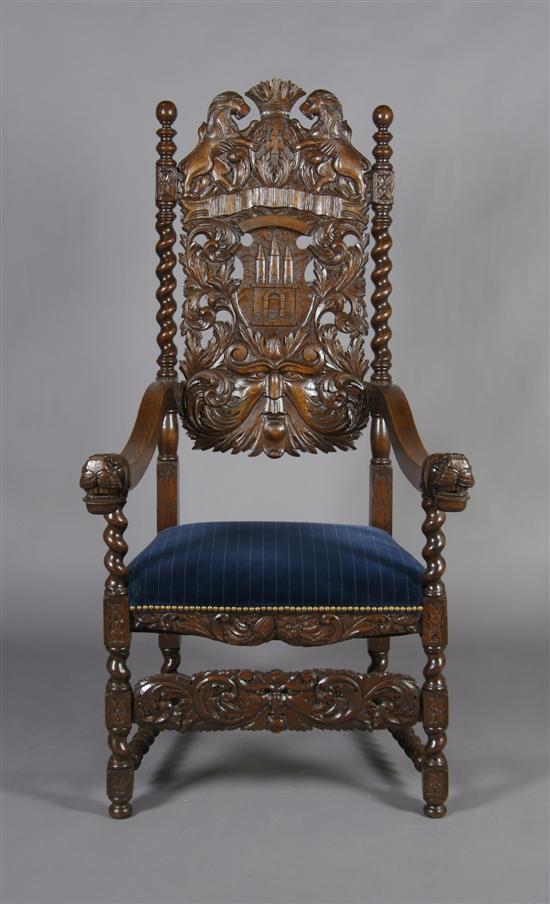 Appraisal: A Renaissance Revival Armchair Height inches