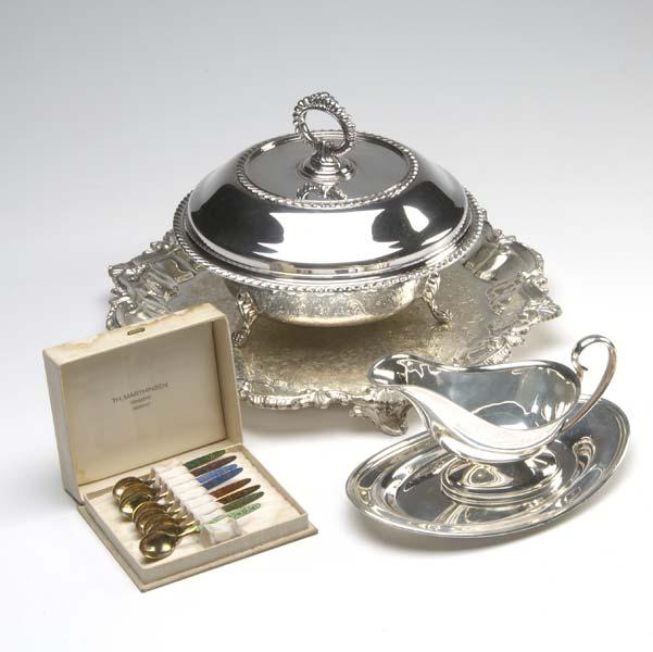 Appraisal: COLLECTION OF SILVER PLATE Forty-three pieces including holloware salvers nut