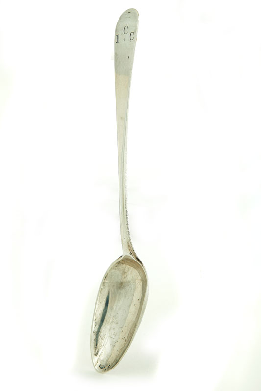 Appraisal: EARLY SILVER TABLESPOON Marked ''BVR'' in script American th century