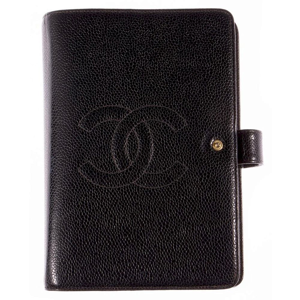 Appraisal: Chanel Vintage Black Caviar Skin Leather Notebook Planner Passport Chanel