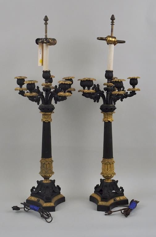 Appraisal: Pair Parcel Gilt Bronze -Light Candelabra now as lamps with