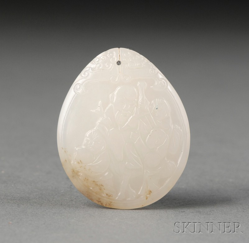 Appraisal: Jade Pendant th century white stone with gray markings oviform