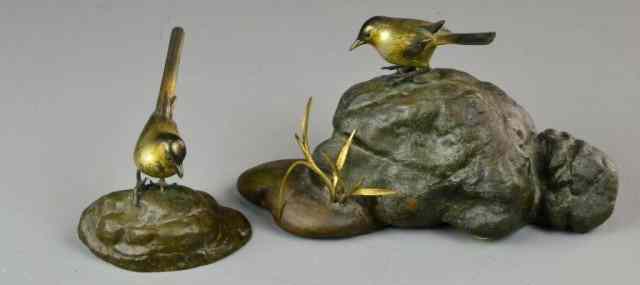 Appraisal: Japanese Mixed Metal Boulders With Silver EgretEach finely cast to