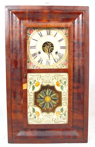 Appraisal: CHAUNCEY JEROME REVERSE PAINTED OGEE CLOCK Circa mid th century