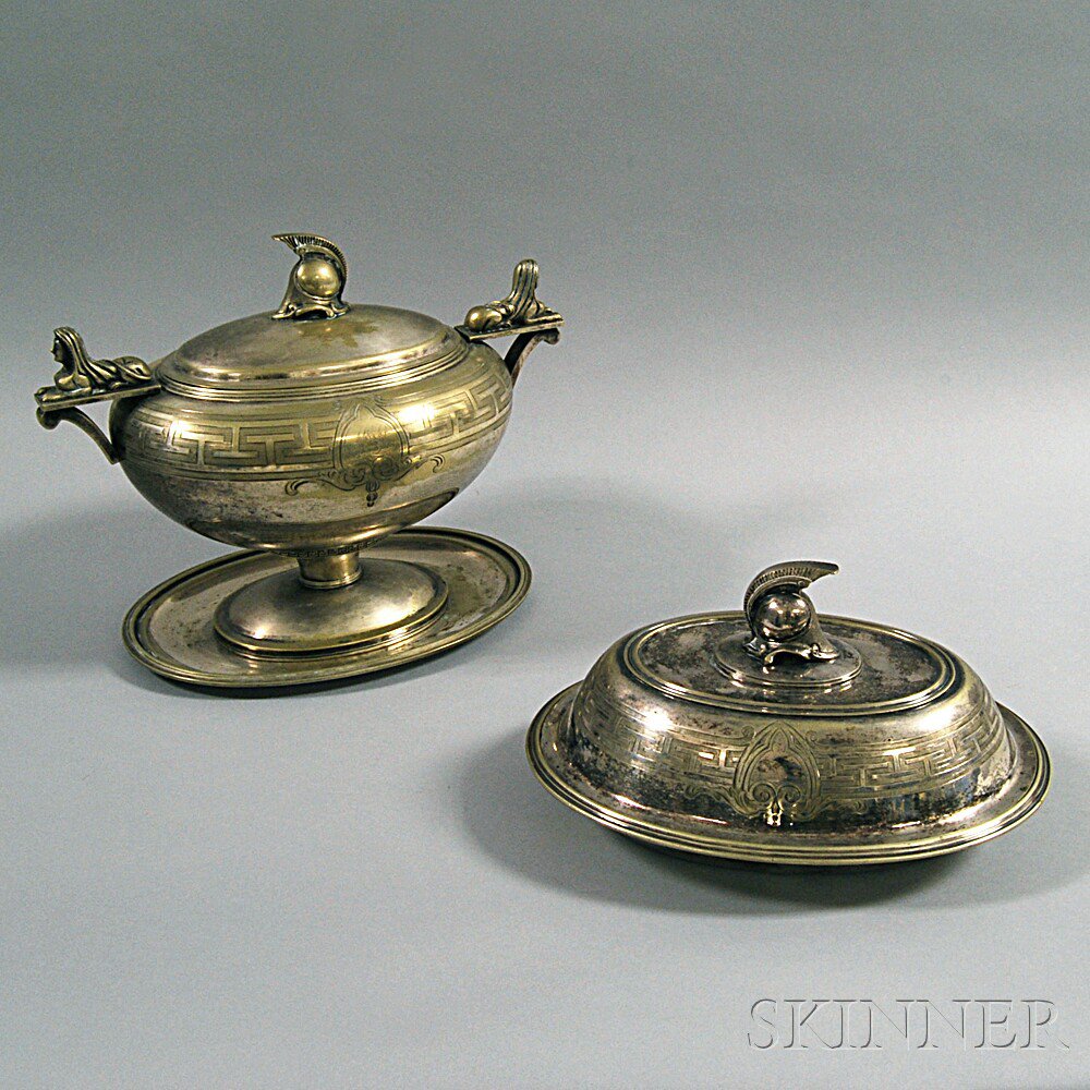 Appraisal: Two Neoclassical-style Silver-plated Serving Pieces a monogrammed lidded tureen and