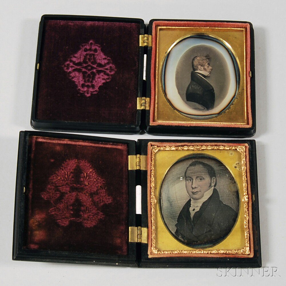 Appraisal: Two Sixth-plate Daguerreotypes of an Early th Century Wax Profile