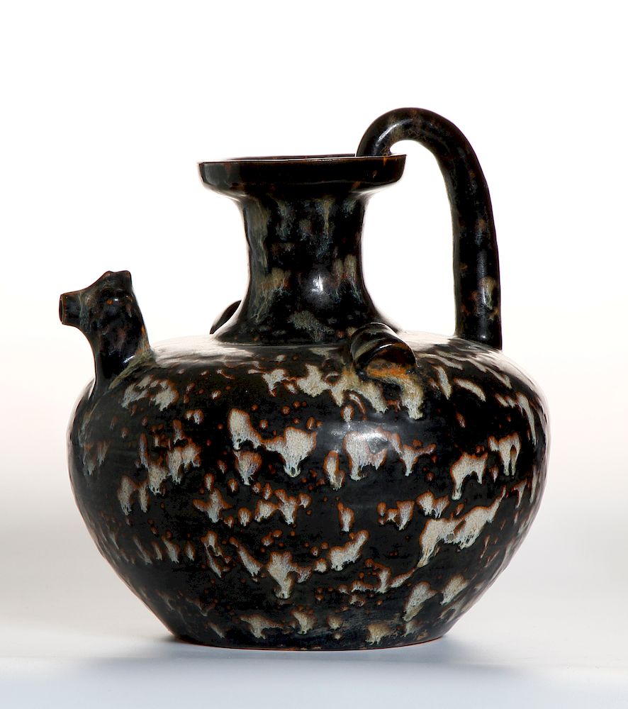 Appraisal: Chinese Ji-Chou 'Tortoise Shell' Chicken-Head Ewer The compressed globular body