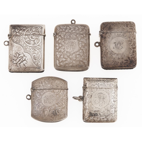 Appraisal: Five silver vesta cases Victorian-George V - mm ozs swts