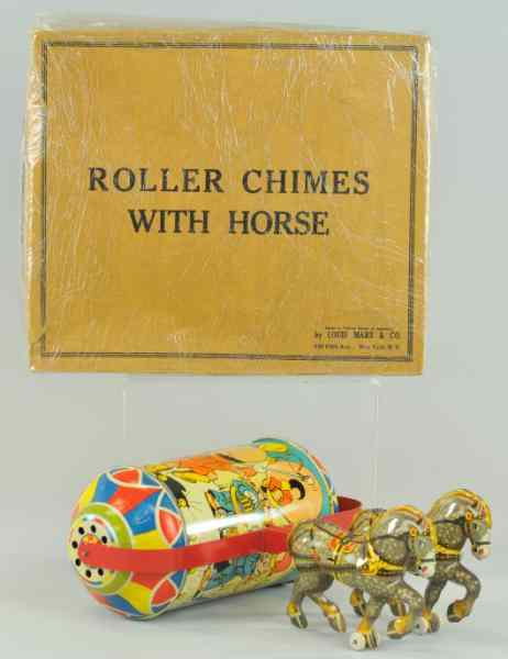 Appraisal: MARX ROLLER CHIMES Horse drawn lithographed tin roller Chimes w