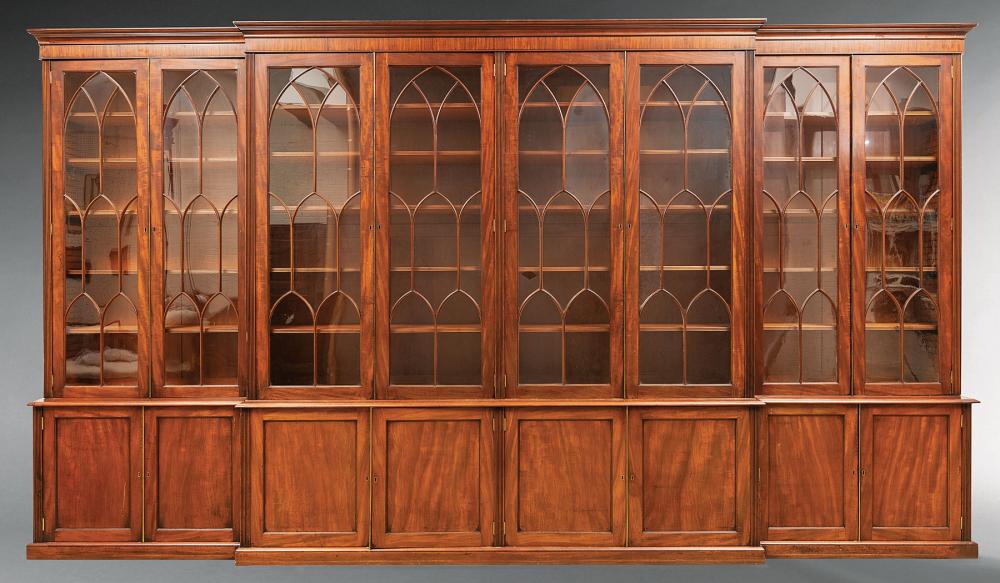 Appraisal: Monumental George III-Style Mahogany Four-Part Breakfront Bookcase early th c