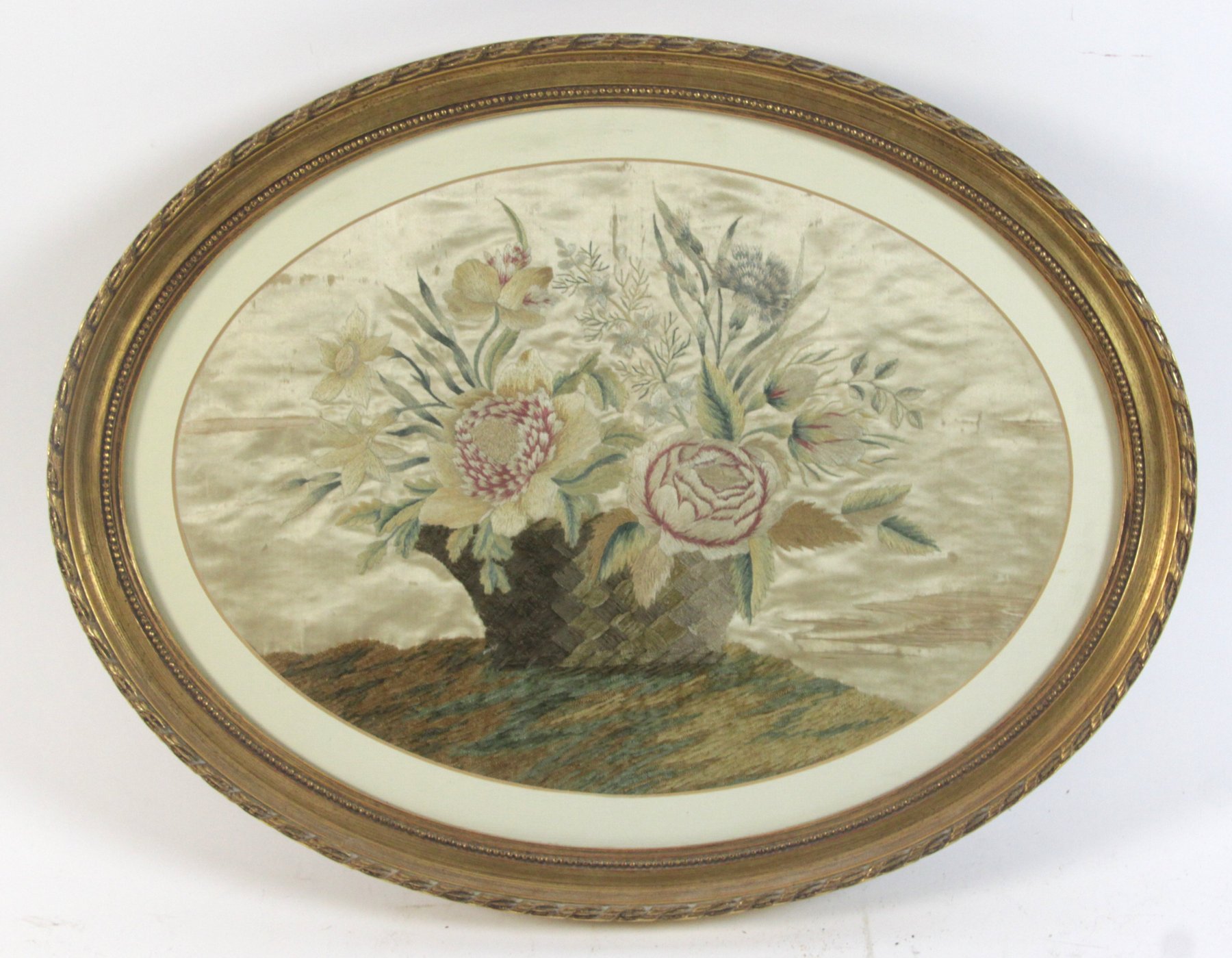 Appraisal: A th Century silk needlework picture of a basket of