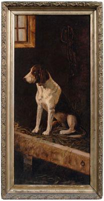 Appraisal: Bertha Walker painting hound in a stable signed lower right