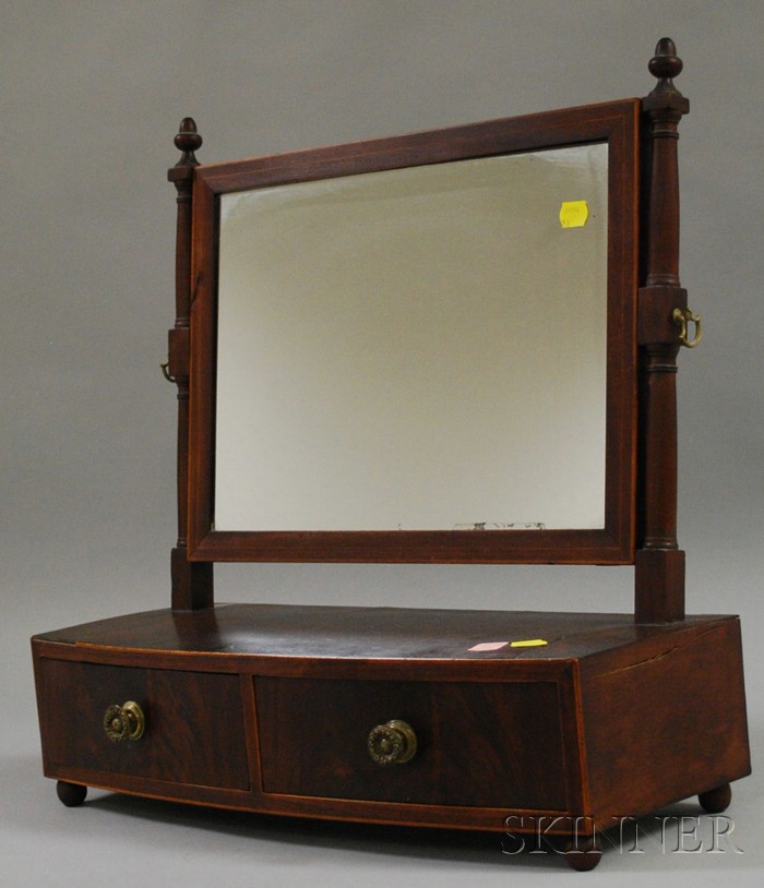 Appraisal: Federal Inlaid Mahogany and Mahogany Veneer Dressing Mirror on Bowfront