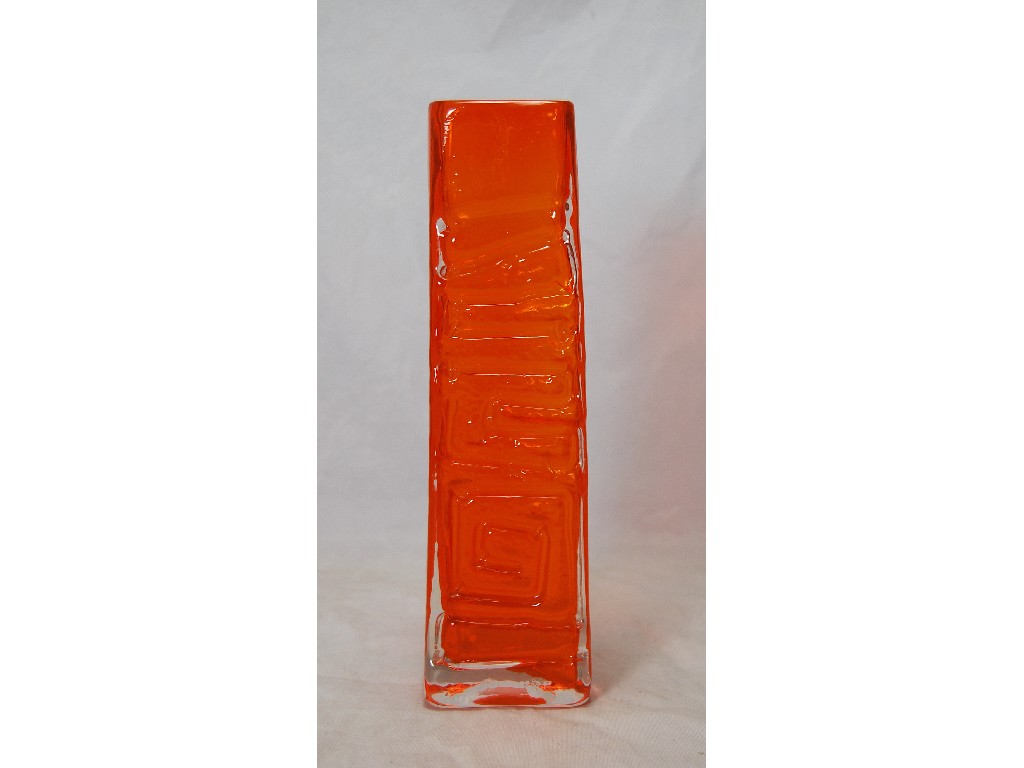 Appraisal: Whitefriars textured rectangular tube vase by Geoffrey Baxter decorated with