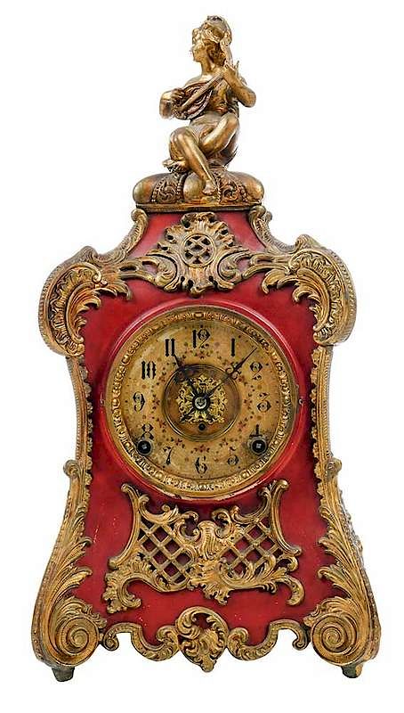 Appraisal: th Century F Kroeber Shelf Clock American red enameled clock