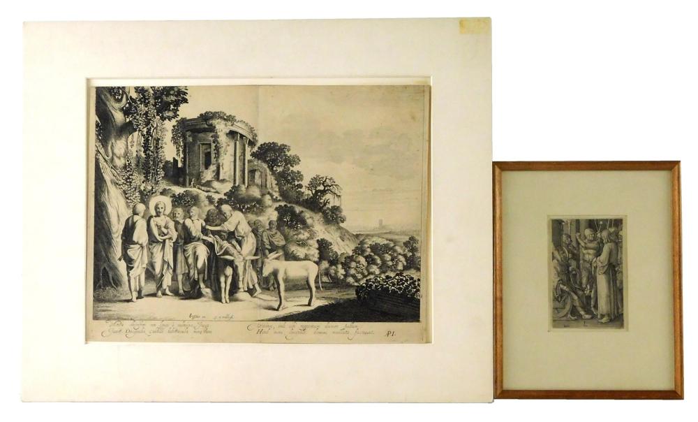 Appraisal: Two biblical prints by Dutch artists one by Lucas van