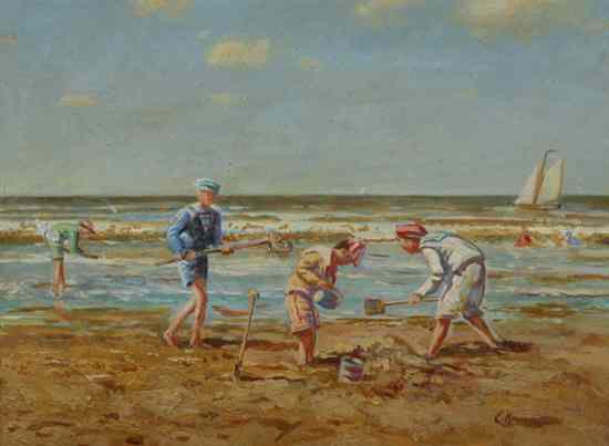 Appraisal: CORNELIS KOPPENOL Dutch - BUILDING SAND CASTLES AT THE BEACH