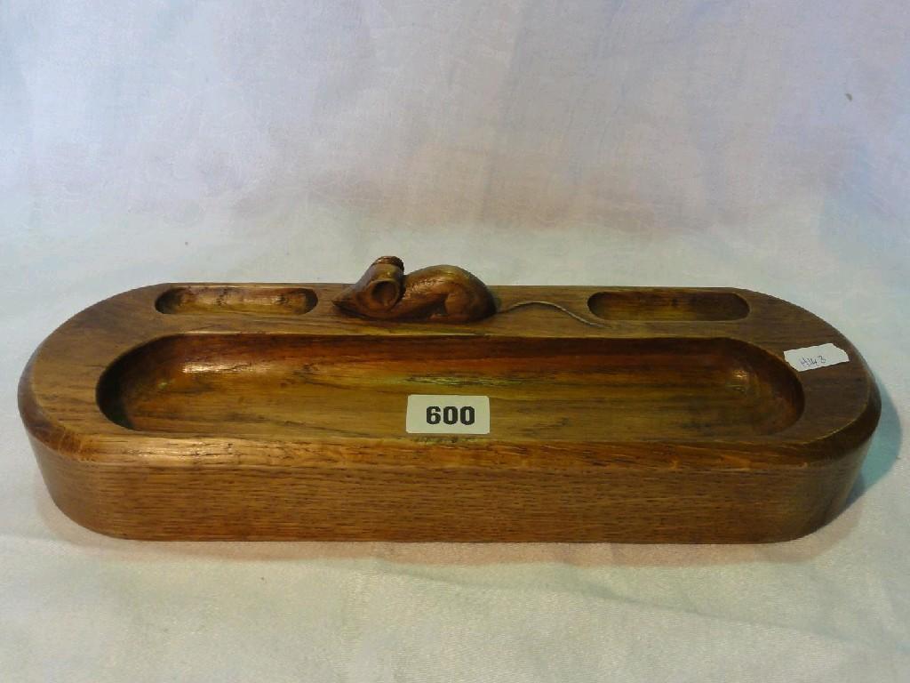 Appraisal: An oak pen tray with a carved mouse to the