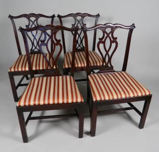 Appraisal: Set of Chippendale style dining chairs in mahogany backs with