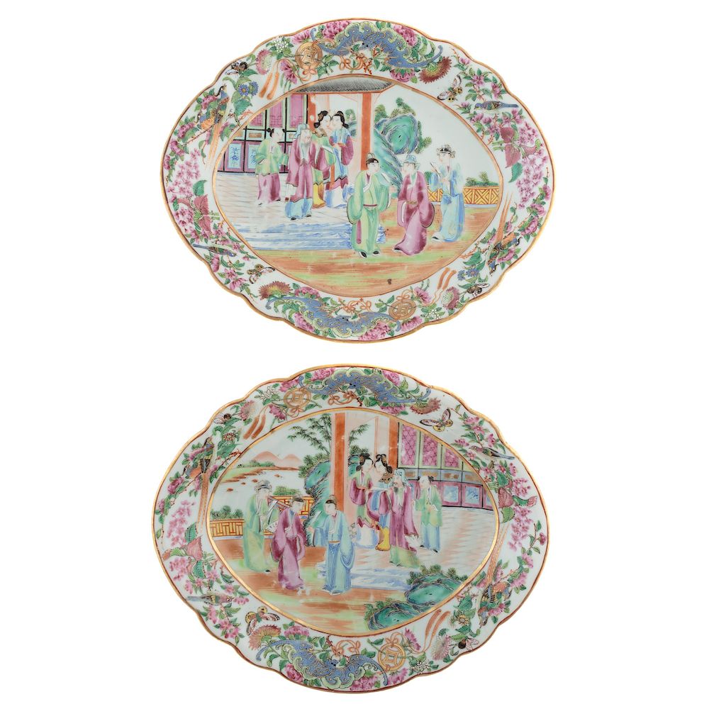 Appraisal: Pair Chinese Export Rose Mandarin Dishes circa floral bird and