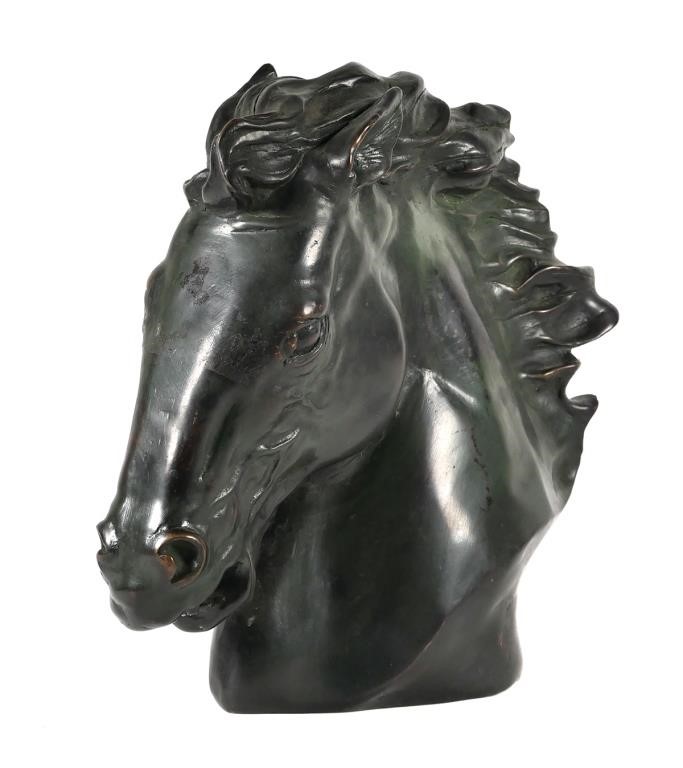 Appraisal: Bronze horse head similar to the James Spratt sculpture titled