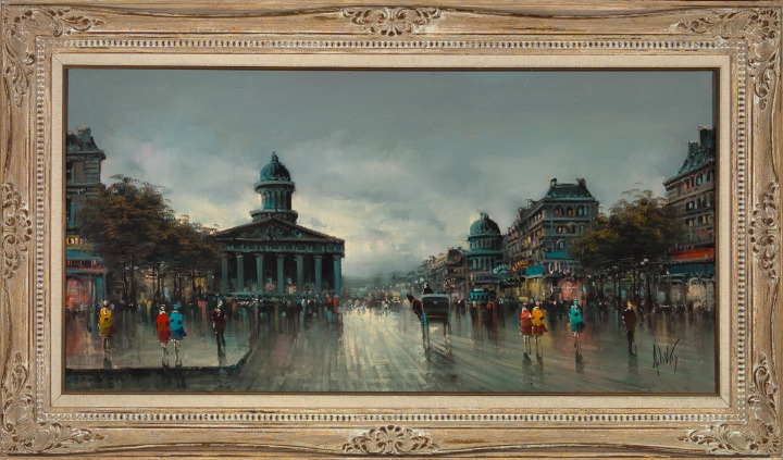 Appraisal: French School Mid- th Century Parisian Street Scene oil on