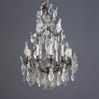 Appraisal: Antique Louis XV style bronze crystal chandelier Antique Louis XV