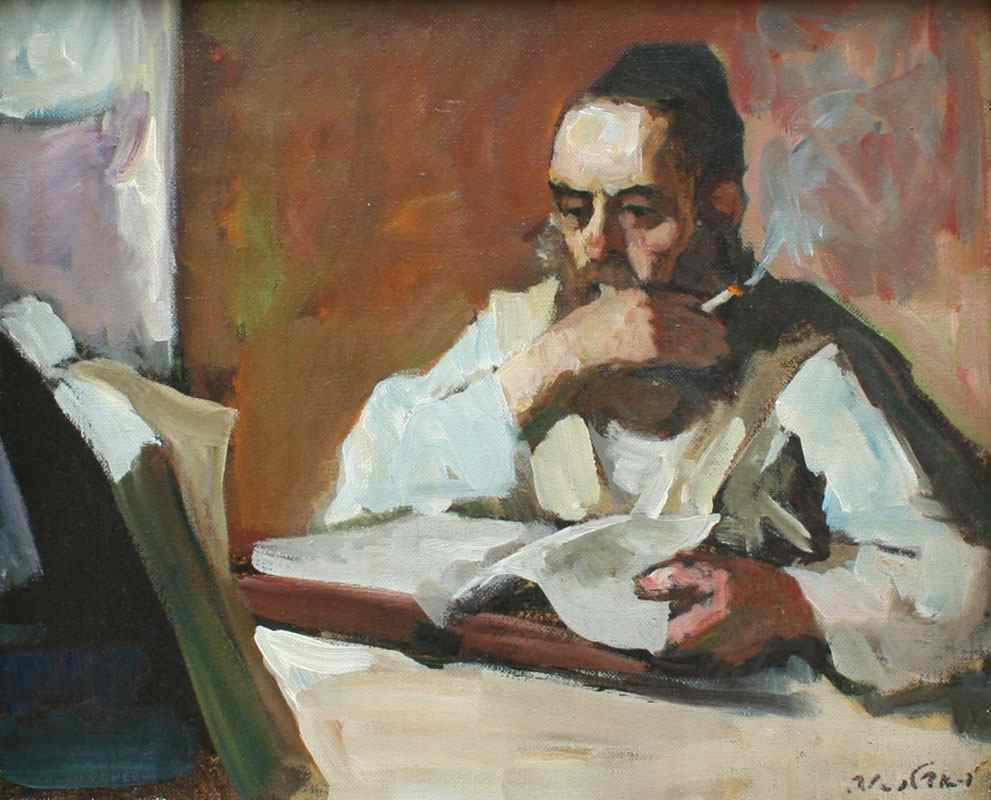 Appraisal: ADLER Ed - ''Rabbi Reading While Smoking A Cigarette'' Oil