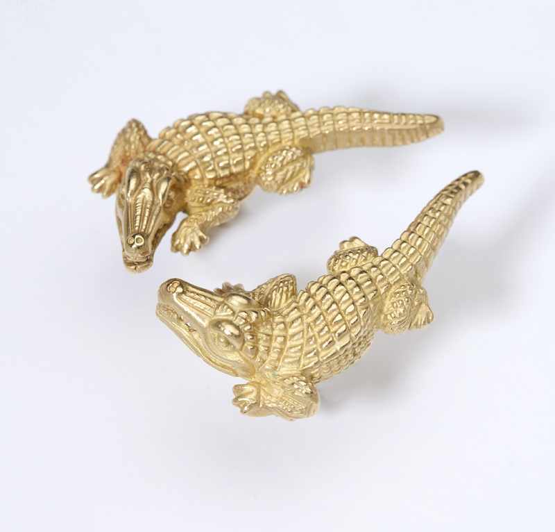 Appraisal: A pair of gold crocodile earrings Keiselstein - Cord Signed