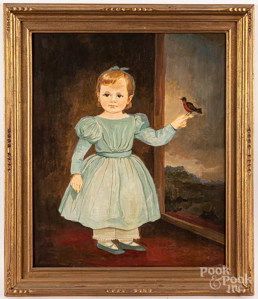 Appraisal: Jeanne Davies oil on canvas portrait of a child Jeanne