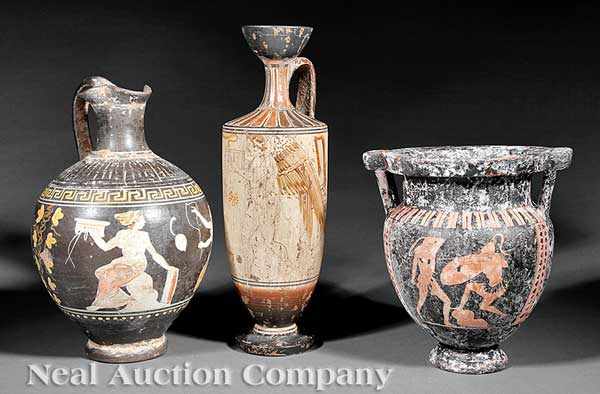 Appraisal: A Group of Three Grand Tour Red-Figure and Polychrome Ceramic