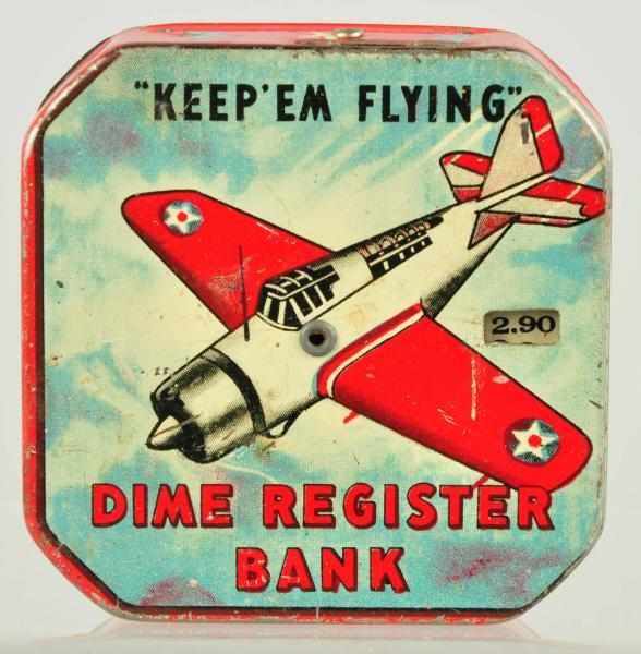 Appraisal: Keep'em Flying Dime Bank Description Working Nice image of airplane