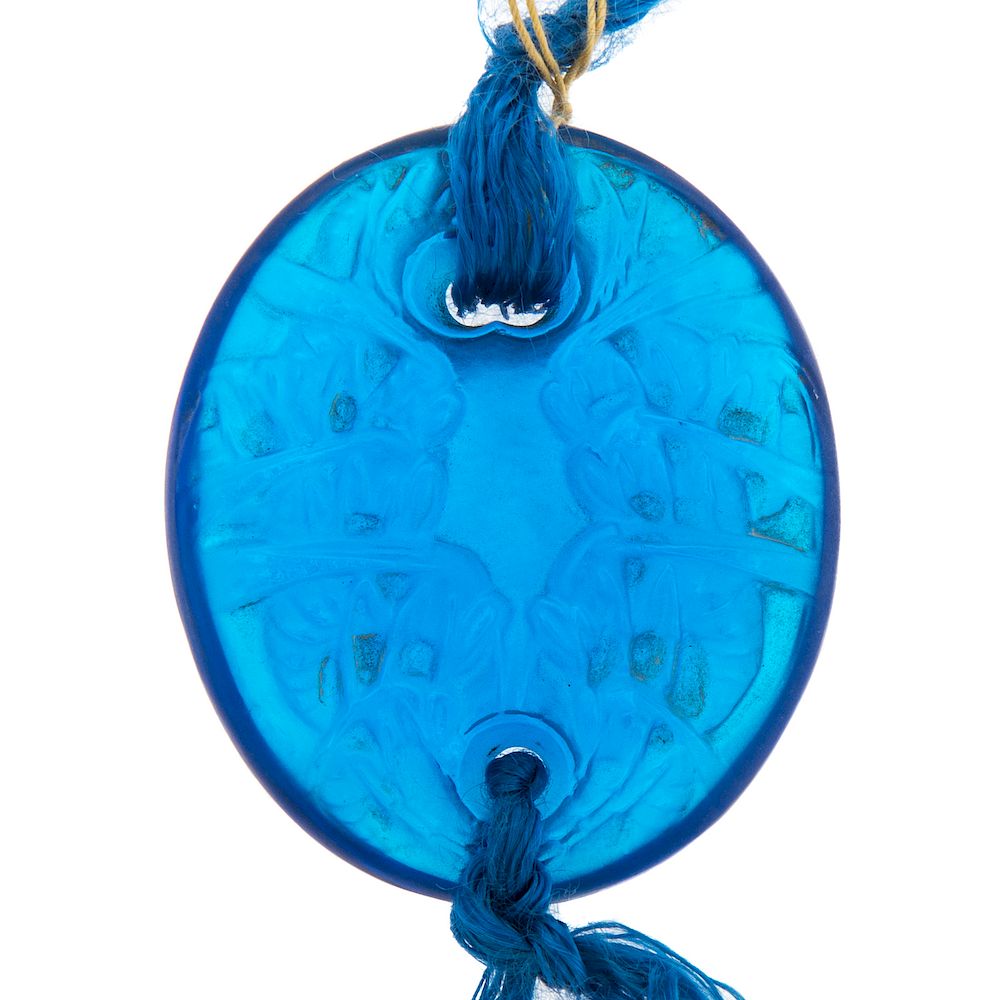 Appraisal: R Lalique Guepes Blue Glass Pendant circa s molded blue