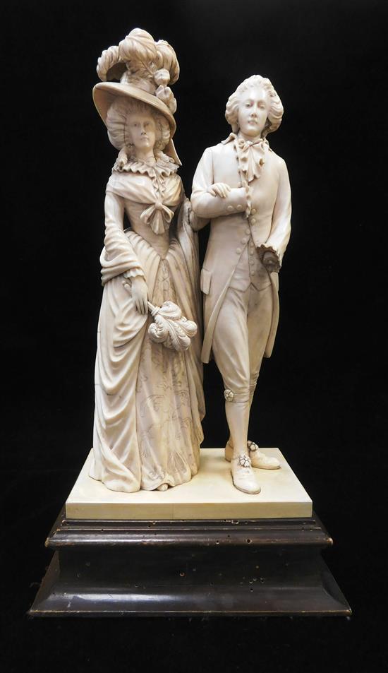 Appraisal: Pair of antique Continental or English ivory figures on ivory