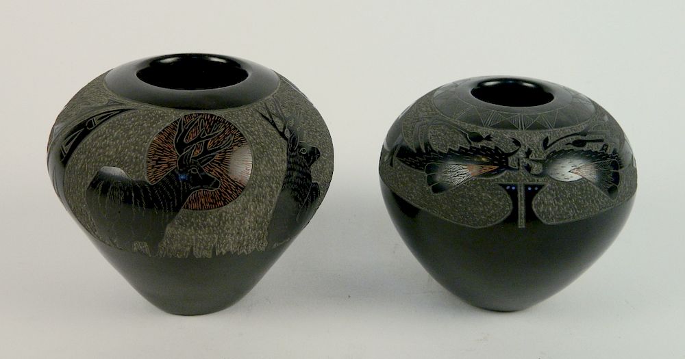 Appraisal: Gloria Garcia ceramic black vases Gloria Garcia ceramic black vases